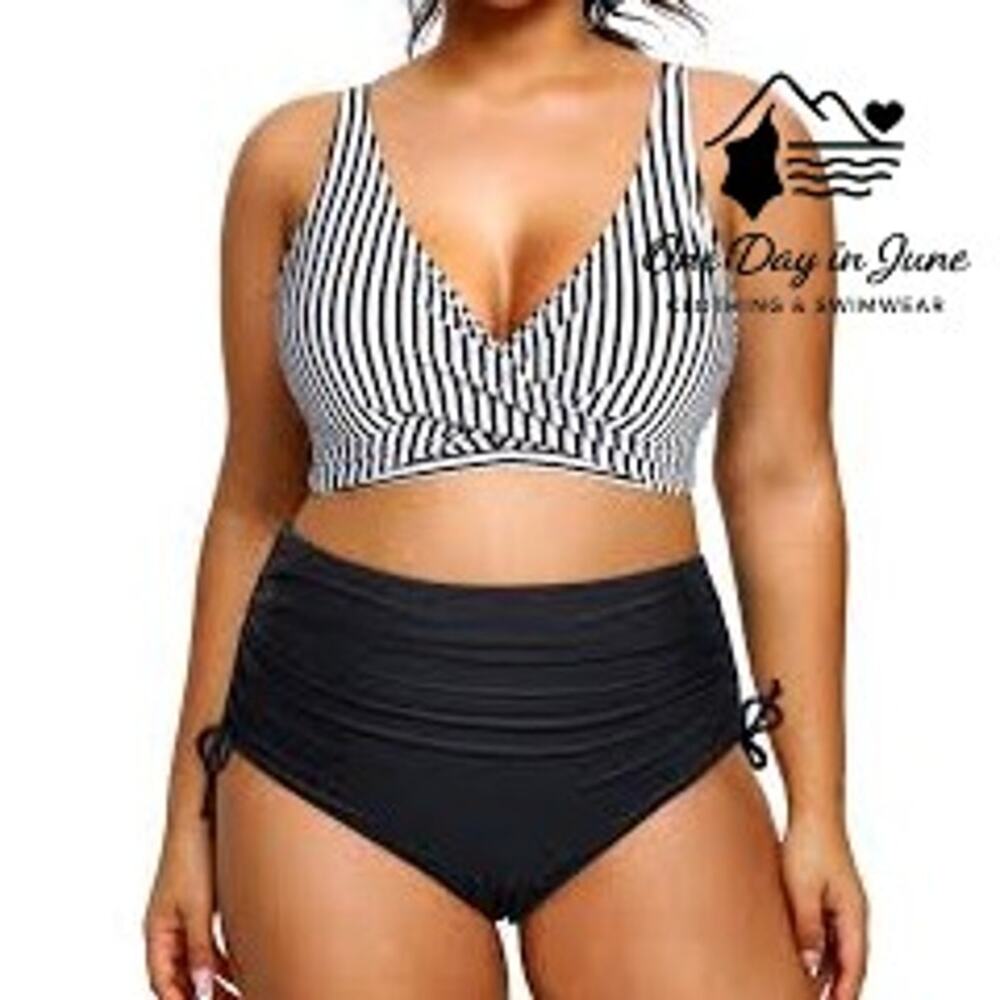 Charmleaks Plus Size Cross Front Crop Bikini Swimsuit Size XXL